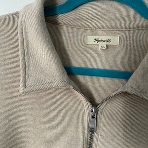 Madewell Beige Ribbed Zip-Front Tee Sweater